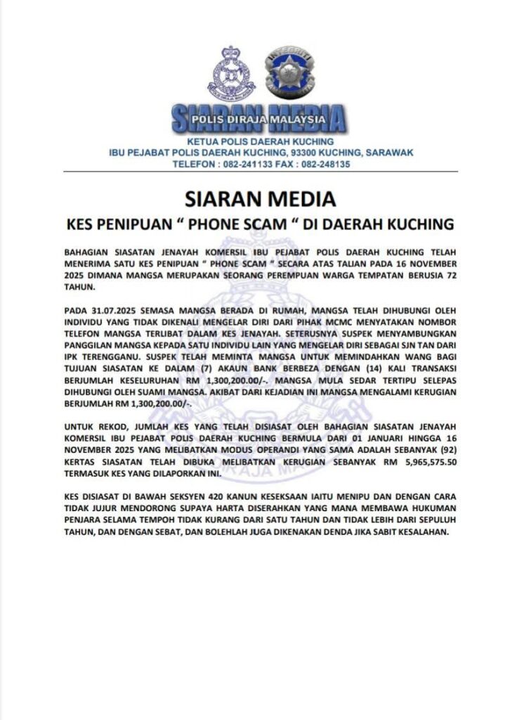 KES PENIPUAN “PHONE SCAM” DI DAERAH KUCHING